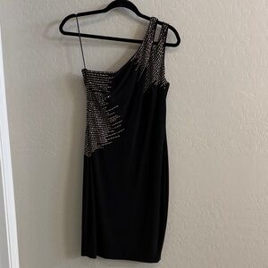 Cache Black One-Shoulder Dress with Gold Accents NWT